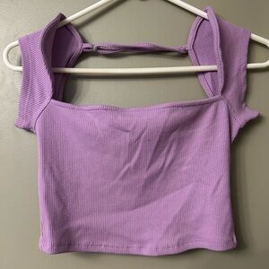 Purple Square Neck Ribbed Women's Top